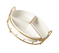 Plateau de Service à Trois Compartiments en Céramique avec Rack Blanc | Grosse Capacité, Design à Compartiments Multiples, pour Mariage et Camping, Assiette de Service Pratique