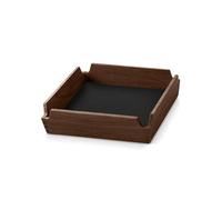 Plateau de service AIRY CORDUROY 18 x 18 cm, encre noire / marron, cuir / bois, LIND DNA