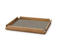 Plateau de service AIRY NUPO 30 x 30 cm, lin / marron, cuir / bois, LIND DNA