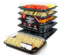 Plateau de service de 33 cm avec couvercle - Lot de 6 plats de fête en plastique recyclable robuste pour restauration, buffet, pique-nique et événements
