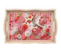 Plateau de service de peinture diamant DIY - Plateau de petit-déjeuner avec poignées - Plateau en bois cristal rectangulaire - Plateau de cuisine (02 colibri)