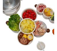 Plateau de service divisé - Plateau à légumes | Boîte à goûter empilable, double couche à 360° avec drainage amovible, fruits à coquille et organisateur de produits avec trous de drainage |