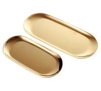 Plateau de service doré, assiettes de service, présentoir à bijoux, plateau décoratif doré pour la nourriture, les bijoux et les cosmétiques (2 pièces - moyen et grand)