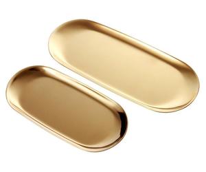 Plateau de service doré, assiettes de service, présentoir à bijoux, plateau décoratif doré pour la nourriture, les bijoux et les cosmétiques (2 pièces - moyen et grand)