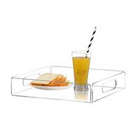 Plateau de Service en Acrylique, Plateau de Table Basse, Plateau rectangulaire avec poignée, Plateau de Service de Petit-déjeuner, Plateau décoratif Transparent pour la Cuisine à