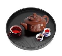 Plateau de Service en Bois, 9.4“ Plateau de Service Rond en Bois Naturel Antidérapant, Assiette de Collation de Café Thé, Plateau de Petit Déjeuner Service Alimentaire (Noir)