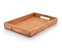 Plateau de service en bois d'acacia avec poignées, plateau de service en bois, plateau à apéritif (38,1 x 25,4 x 4,06 cm)