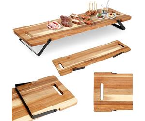 Plateau de service en bois sur pieds pour apéritifs, charcuterie et fromages