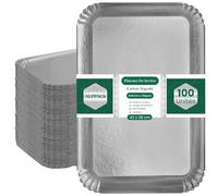 Plateau de Service en Carton Épais Argenté 42 × 28 cm - Lot de 100 Plateaux Traiteur Jetables Professionnels - Présentoir Apéritif Buffet - Plateau Jetable pour Buffet, Mariage, Réception et Événement