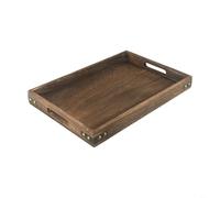 Plateau de service rectangulaire en bois massif avec poignées, plateau de table basse ottomane pour table basse ottomane, présentoir de cuisine rustique, plateau décoratif pour petit déjeuner au lit