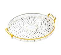 Plateau de Service Rond avec poignées dorées, 31,5 cm, Plat décoratif pour la Maison, Plateau en Plastique Transparent, Organisateur élégant pour Cuisine, Salon, thé, café, collation