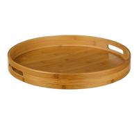 Plateau de Service Rond en Bambou - 40 cm de Diamètre, Avec Poignées - Pour Cuisine, Petit-Déjeuner, Apéritif -Accessoire de Cuisine