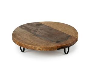 Plateau de service rond en bois de manguier naturel - 29 cm - Plateau de service en bois de manguier massif - Pour saucisses, fromage, tapas, service alimentaire