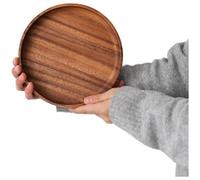 Plateau de service rond en bois de noyer, plateau rond pour fruits, plateau de petit déjeuner de style japonais pour thé, café et desserts (20 cm)