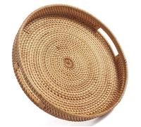 Plateau de Service Rond en Rotin Plateaux Ottomans DéCoratifs TisséS avec PoignéEs pour Table Basse Naturel (Grand) Label