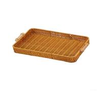 Plateau de service tissé à la main avec poignées pour cuisine, salle à manger, panier à pain en plastique naturel pour collations et cosmétiques, organiseur rectangulaire élégant avec charme rustique