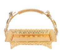 Plateau de Service Vintage en Fer Décoratif avec Poignées Or - 30 x 20,5 cm, Plateau Métal Rétro pour Apéritif Café Whisky Dessert Fruits, Décoration Maison Fête Élégante