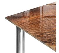Plateau de Table 125x50 cm | Imprimé Décoratif | Résistant aux Rayures | anneaux en bois | Bords Polis | Verre Trempé | Plusieurs Tailles | pour Table à Manger, Table Basse et Bureau