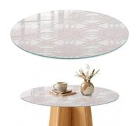 Plateau de Table 80 cm | Rond | Décoré | Épaisseur 4 mm | Élégance ajourée | Multi-usages | Patins Antidérapants Inclus | pour Salon | Bords Polis | Verre Trempé