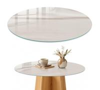 Plateau de Table 80 cm | Rond | Décoré | Épaisseur 4 mm | Élégance crémeuse | Patins Antidérapants Inclus | Verre Trempé | Bords Polis | pour Salon | Multi-usages