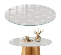Plateau de Table 80 cm | Rond | Décoré | Épaisseur 4 mm | Fleurs d'élégance | pour Salon | Patins Antidérapants Inclus | Bords Polis | Verre Trempé | Multi-usages