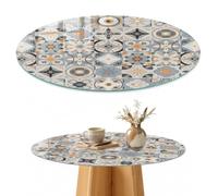 Plateau de Table 80 cm | Rond | Décoré | Épaisseur 4 mm | mosaïque colorée | Bords Polis | Verre Trempé | Multi-usages | pour Salon | Patins Antidérapants Inclus