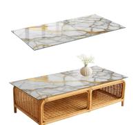 Plateau de Table Basse 125x50 cm | Rectangulaire | Décoré | Bords Polis | marbre de luxe | Patins Antidérapants Inclus | Décoration pour Cuisine et Salon | Verre Trempé | Multi-usages
