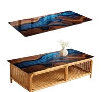 Plateau de Table Basse 125x50 cm | Rectangulaire | Décoré | Bords Polis | Motif en bois | Patins Antidérapants Inclus | Multi-usages | Décoration pour Cuisine et Salon | Verre Trempé
