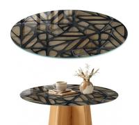 Plateau de Table Basse 80 cm | Rond | Décoré | Épaisseur 4 mm | abstraction en bois | Bords Polis | Verre Trempé | Patins Antidérapants Inclus | Multi-usages | pour Salon