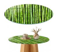 Plateau de Table Basse 80 cm | Rond | Décoré | Épaisseur 4 mm | bambou vert | Multi-usages | Patins Antidérapants Inclus | Verre Trempé | pour Salon | Bords Polis