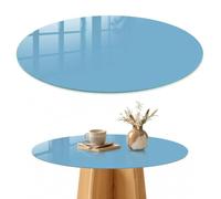 Plateau de Table Basse 80 cm | Rond | Décoré | Épaisseur 4 mm | Couleur bleue | Verre Trempé | pour Salon | Multi-usages | Patins Antidérapants Inclus | Bords Polis