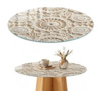 Plateau de Table Basse 80 cm | Rond | Décoré | Épaisseur 4 mm | dentelle décorative | Multi-usages | Patins Antidérapants Inclus | Bords Polis | Verre Trempé | pour Salon