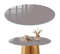 Plateau de Table Basse 80 cm | Rond | Décoré | Épaisseur 4 mm | gris cendré | Multi-usages | Verre Trempé | pour Salon | Patins Antidérapants Inclus | Bords Polis
