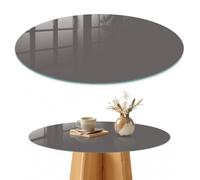 Plateau de Table Basse 80 cm | Rond | Décoré | Épaisseur 4 mm | Gris foncé | Bords Polis | Verre Trempé | Multi-usages | Patins Antidérapants Inclus | pour Salon