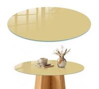 Plateau de Table Basse 80 cm | Rond | Décoré | Épaisseur 4 mm | jaune beige | pour Salon | Verre Trempé | Multi-usages | Bords Polis | Patins Antidérapants Inclus