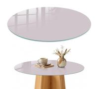 Plateau de Table Basse 80 cm | Rond | Décoré | Épaisseur 4 mm | Lilas clair | Patins Antidérapants Inclus | Verre Trempé | Bords Polis | Multi-usages | pour Salon