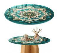 Plateau de Table Basse 80 cm | Rond | Décoré | Épaisseur 4 mm | Mandala symétrique | Verre Trempé | Multi-usages | Bords Polis | Patins Antidérapants Inclus | pour Salon