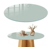 Plateau de Table Basse 80 cm | Rond | Décoré | Épaisseur 4 mm | Menthe claire | Multi-usages | Verre Trempé | Patins Antidérapants Inclus | Bords Polis | pour Salon