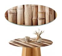 Plateau de Table Basse 80 cm | Rond | Décoré | Épaisseur 4 mm | Motif bambou | Patins Antidérapants Inclus | Bords Polis | Multi-usages | pour Salon | Verre Trempé