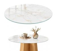 Plateau de Table Basse 80 cm | Rond | Décoré | Épaisseur 4 mm | Motif en marbre | pour Salon | Multi-usages | Patins Antidérapants Inclus | Verre Trempé | Bords Polis