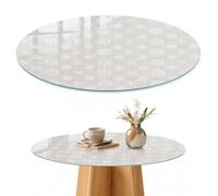 Plateau de Table Basse 80 cm | Rond | Décoré | Épaisseur 4 mm | Motif floral | Multi-usages | Patins Antidérapants Inclus | Bords Polis | Verre Trempé | pour Salon