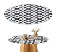 Plateau de Table Basse 80 cm | Rond | Décoré | Épaisseur 4 mm | Motifs géométriques | Patins Antidérapants Inclus | Multi-usages | Verre Trempé | pour Salon | Bords Polis
