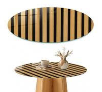 Plateau de Table Basse 80 cm | Rond | Décoré | Épaisseur 4 mm | rayures verticales | Bords Polis | Patins Antidérapants Inclus | Verre Trempé | Multi-usages | pour Salon