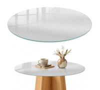 Plateau de Table Basse 80 cm | Rond | Décoré | Épaisseur 4 mm | Structure blanche | Bords Polis | pour Salon | Patins Antidérapants Inclus | Verre Trempé | Multi-usages
