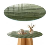 Plateau de Table Basse 80 cm | Rond | Décoré | Épaisseur 4 mm | structure en bambou | Multi-usages | Patins Antidérapants Inclus | pour Salon | Bords Polis | Verre Trempé