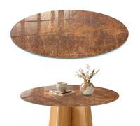 Plateau de Table Basse 80 cm | Rond | Décoré | Épaisseur 4 mm | Texture rouillée | Verre Trempé | Bords Polis | Patins Antidérapants Inclus | Multi-usages | pour Salon