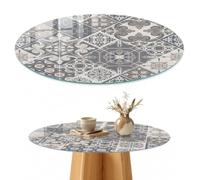 Plateau de Table Basse 80 cm | Rond | Décoré | Épaisseur 4 mm | Une mosaïque sophistiquée | Verre Trempé | Multi-usages | Patins Antidérapants Inclus | Bords Polis | pour Salon