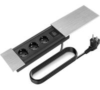 Plateau de table en aluminium - Prise encastrée - Prise de table avec 3 prises - 2 ports USB et 1 port de type C