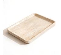 Plateau de vanité en travertin beige pour bijoux 25 cm | Petit plateau rectangulaire pour salle de bain et coiffeuse pour parfum, bijoux et clés