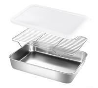 Plateau de vidange en acier inoxydable avec grille et couvercle pour le stockage des aliments frais et l'organisation du comptoir de cuisine (petit)